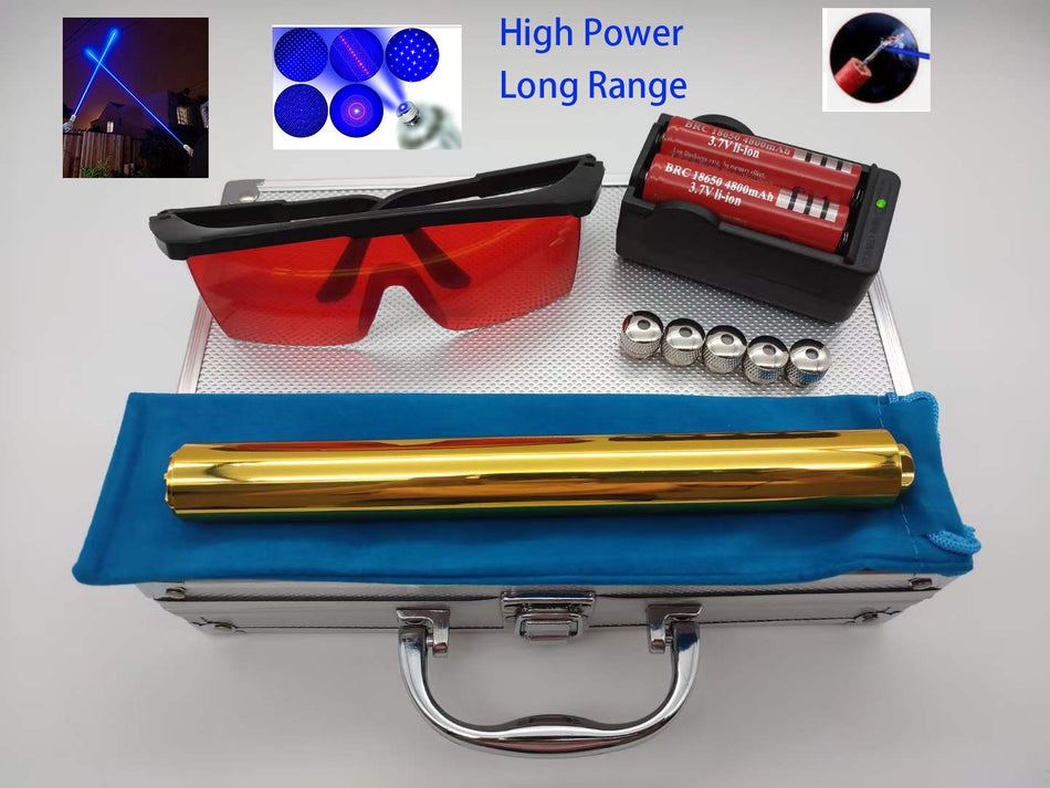 Long Range Blue Beam LED Flashlight Constant Switch With Metal Case-Golden Color(5000)