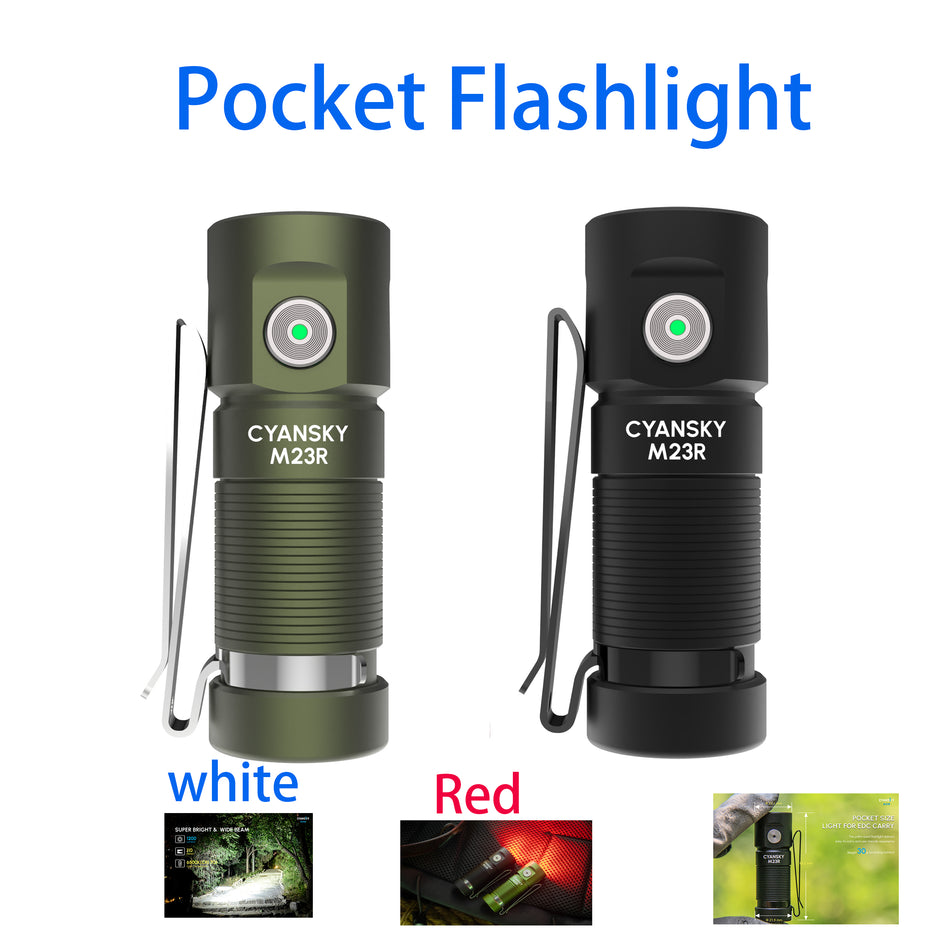 CYANSKY M23R Mini EDC Flashlight 1200 Lumens White+Red 2 IN 1 only 30g USB C Rechargeable