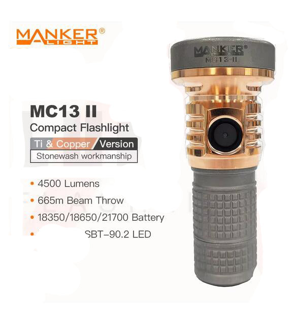 Mankerlight MC13 II (Titanium + Red Copper Version) USB C Rechargeable Pocket EDC Flashlight 4500 Lumen LED 660 Meter