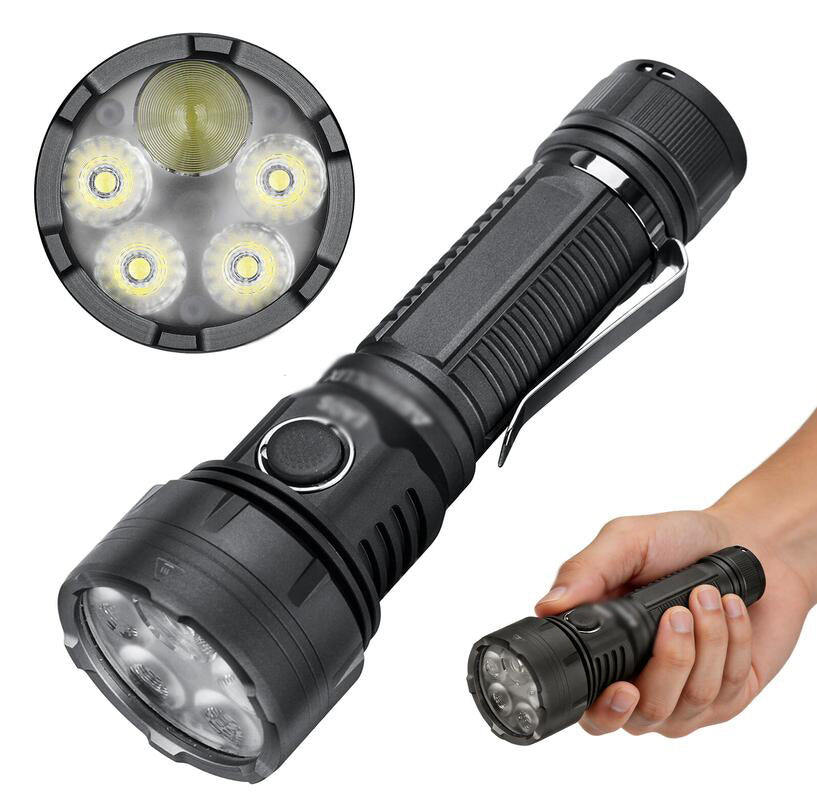 MATEMINCO MT05 6200 Lumen 586 Meter Spotlight Floodlight Outdoor Flashlight USB Type C Charging With Red/ Blue LED Inspection Torch-Black