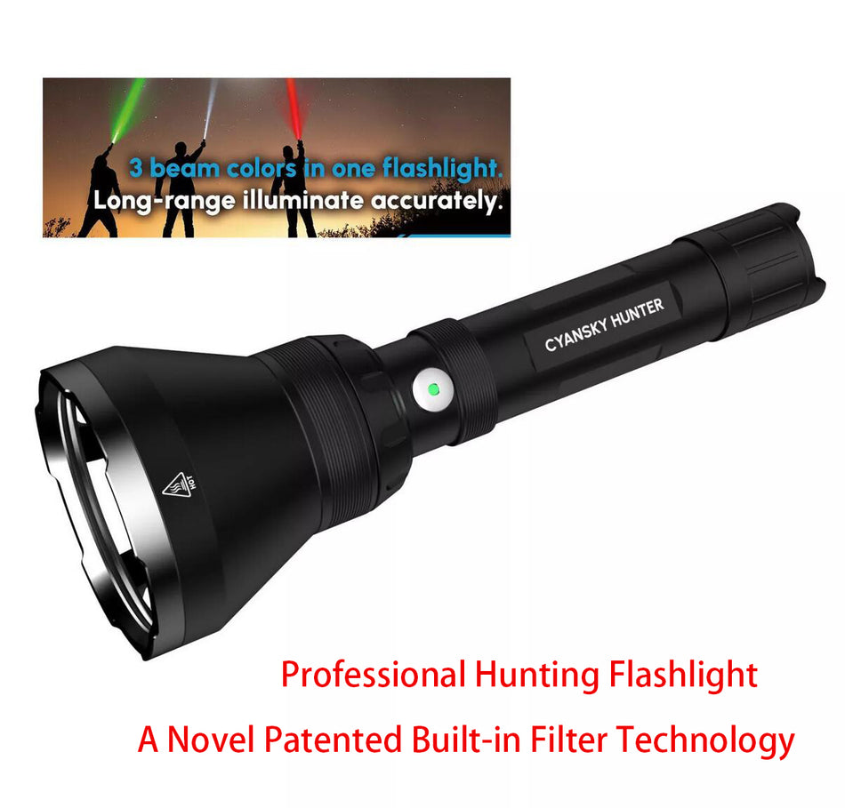 CYANSKY HUNTER 3 in1 Long-range Hunting Flashlight Red+Green+White LED Torch
