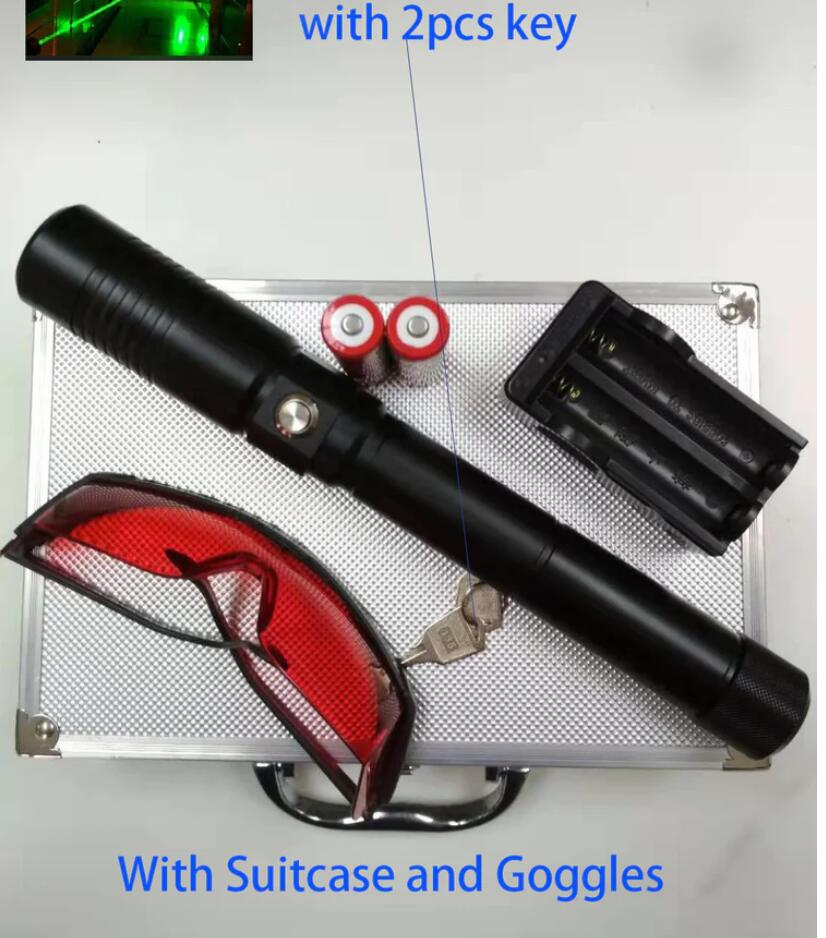 Long Range Green Beam Light Flashlight with Key +Metal Suitcase(1000)