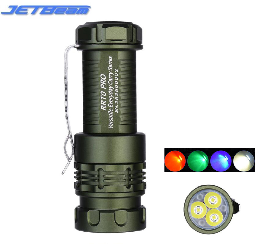 Jetbeam Mini EDC Flashlight 1600 Lumen With RGB Light Rotary Control /Magnetic Tail -Green Case