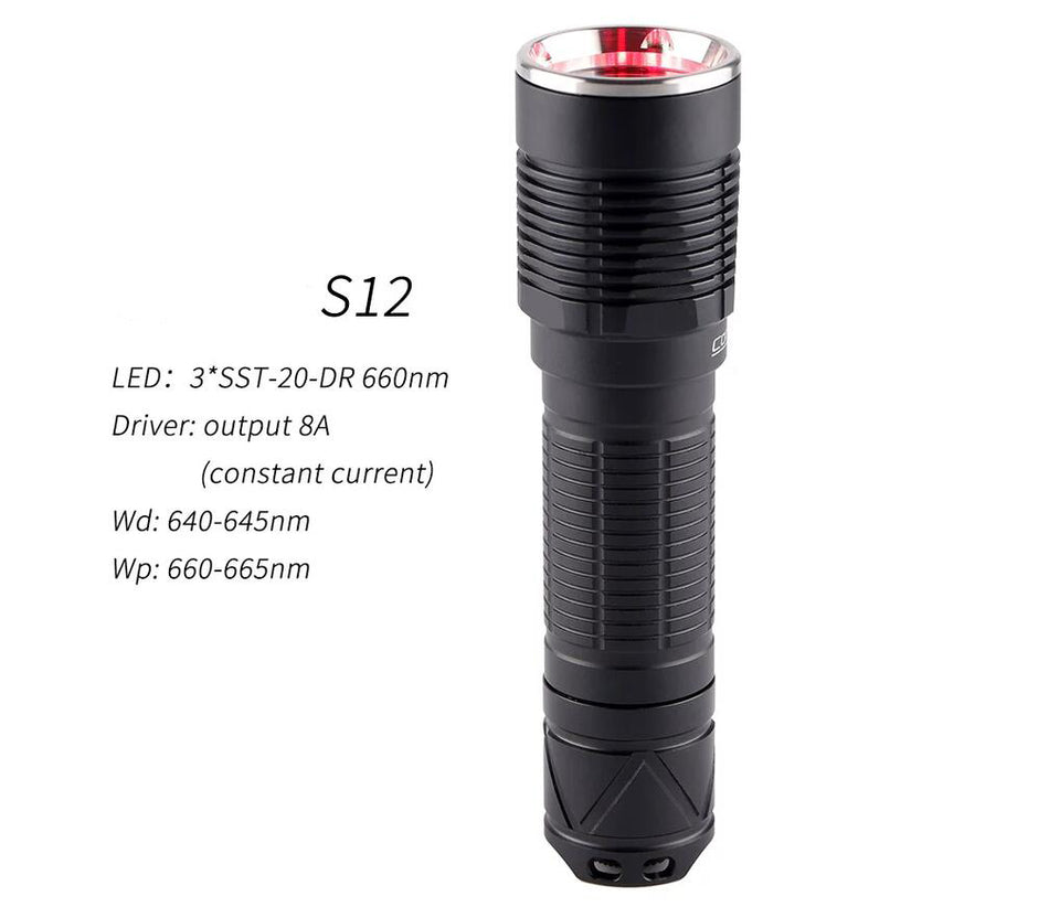 S12 with 3x SST-20-DR 660nm Ultra Bright Deep Red LED Hunting Flashlight