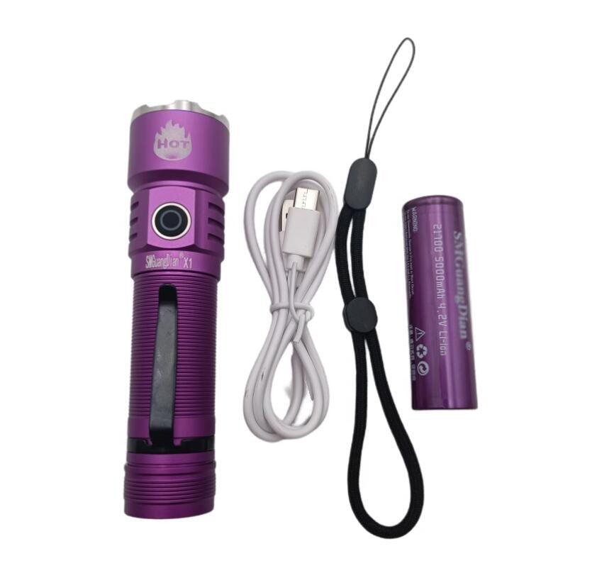 Purple Duty Flashlight 5000 Lumen LED Long Range USB C Rechargeable+Battery