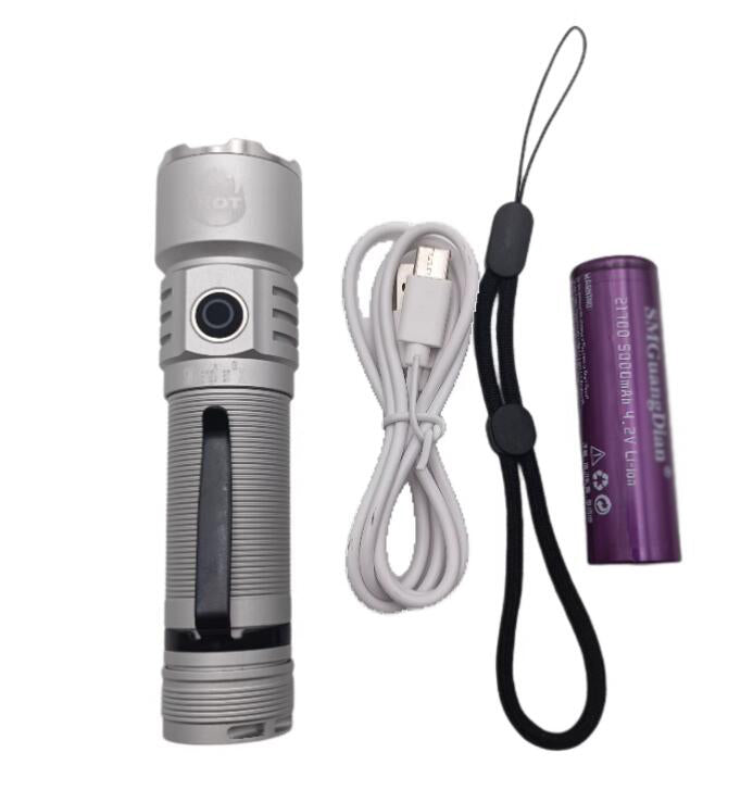 Silver Duty Flashlight 5000 Lumen LED Long Range USB C Rechargeable+Battery
