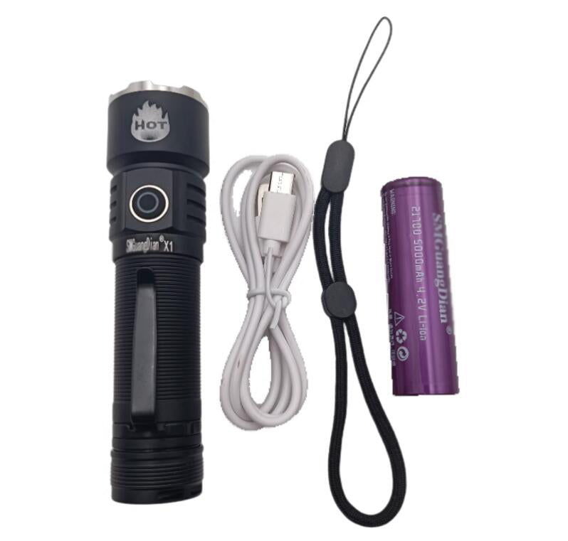 Black Duty Flashlight 5000 Lumen LED Long Range USB C Rechargeable+Battery