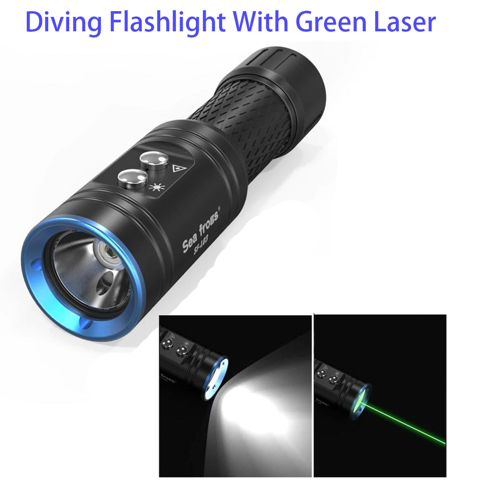 Sea Frogs Scuba Diving Light 1000 Lumen 100 Meter Underwater Flashlight With Green Laser