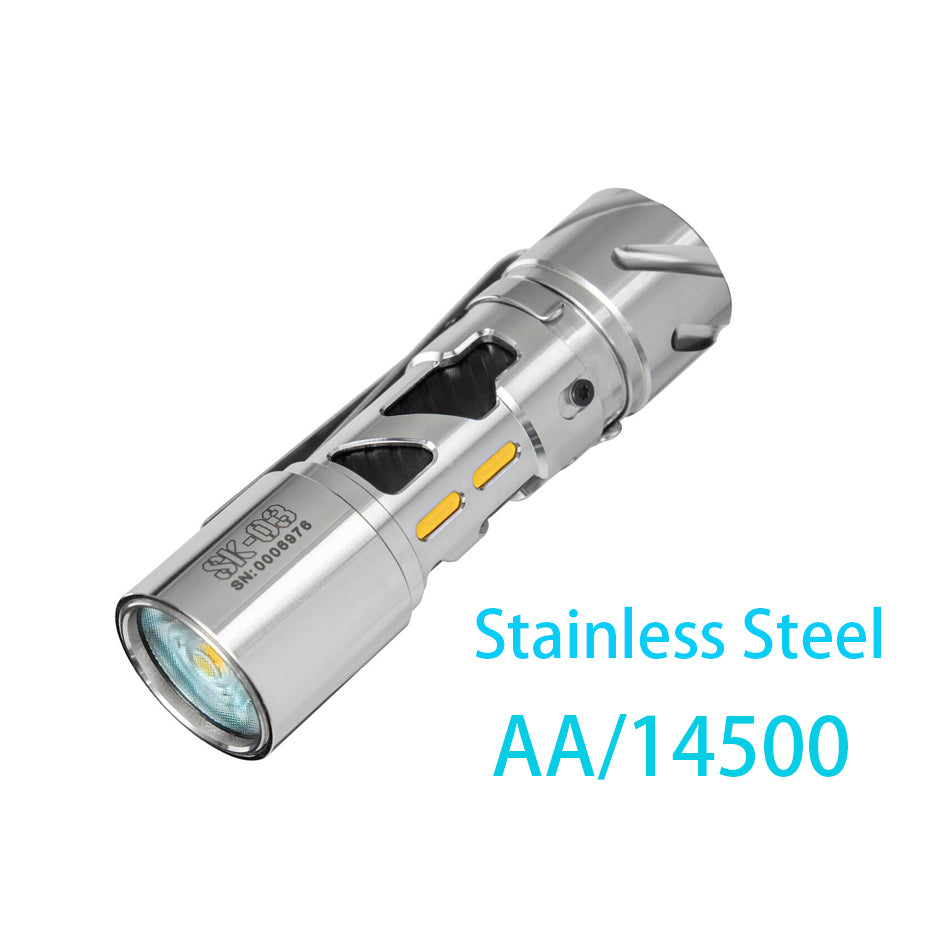 LOOP GEAR SK03 14500/AA Battery Stainless Steel EDC Flashlight 10 MODES LED 800 Lumen