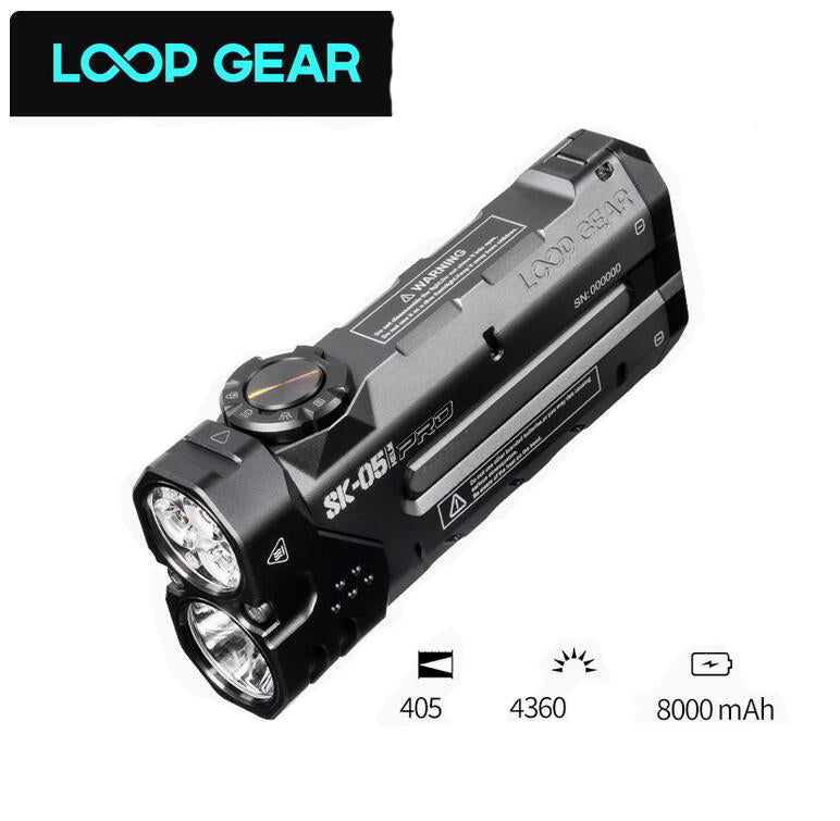 LOOP GEAR SK05 PRO 3060 Lumen 405 Meter EDC USB C Rechargeable Flashlight Spotlight+Floodlight 2 IN 1,Dial Switch,Power Bank