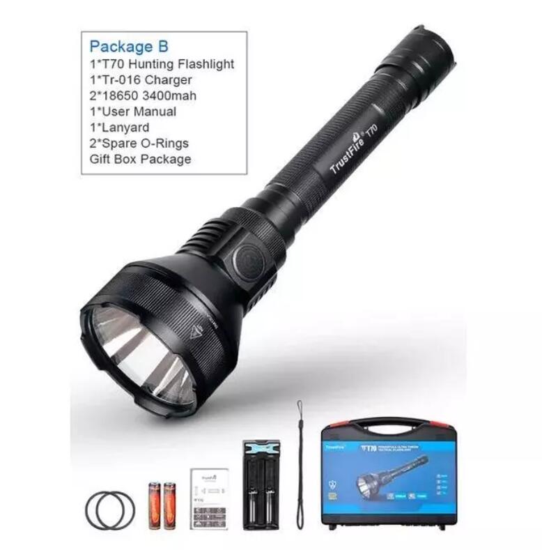 Trustfire T70 2300 Lumen LED 1000meter Long Range Tactical Hunting Flashlight + 2x Battery+Charger