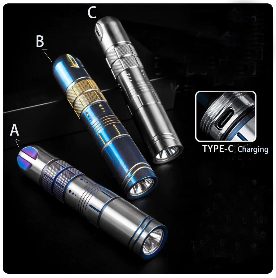 EDC Titanium Alloy Rechargeable Flashlight 900 Lumen XPL2 LED /USB Type Charging Port