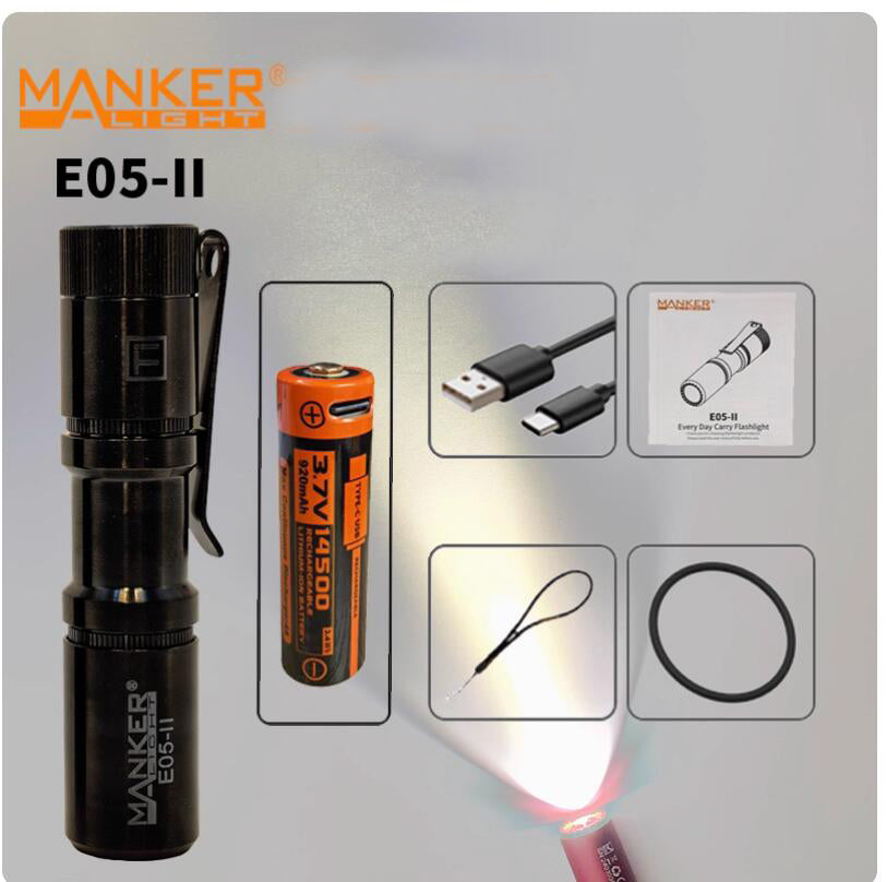 Mankerlight E05 II Black Titanium EDC LED Flashlight 800/1300 Lumen 14500 AA Torch