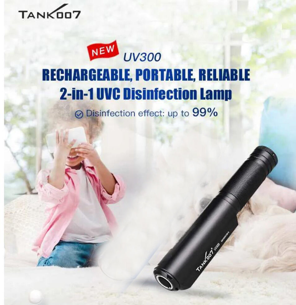 TANK007 UV300 UVC 265nm LED Sterilize Flashlight Disinfection Germicidal Lamp