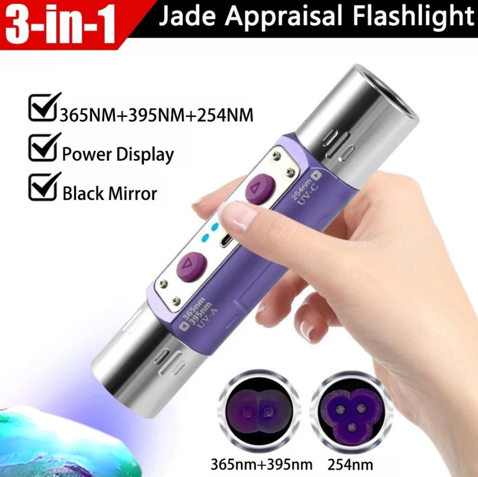 Longwave & Shortwave UV Flashlight Lamps 254nm 365nm 395nm Minerals Phosphor Detector UVA UVC Blacklight LED