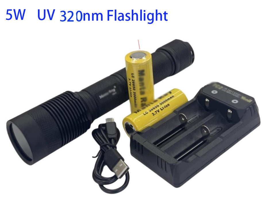 5W UV-A 320nm 100mw Shortwave UV Handheld Flashlight for Mineral Research Stone Check（副本）（副本）