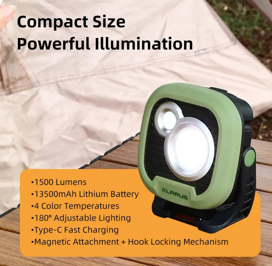 Klarus WL3 1500Lumens Rechargeable Camping Lanter 4 Color Temperatures With Magnetic/Power Bank/Built-in 13500mAh battery