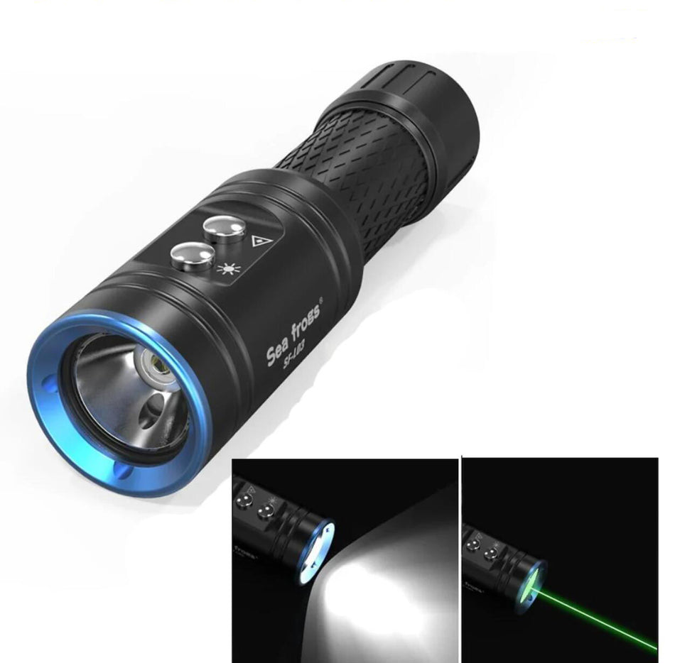 Sea Frogs Scuba Diving Light 1000 Lumen 100 Meter Underwater Flashlight With Green Beam