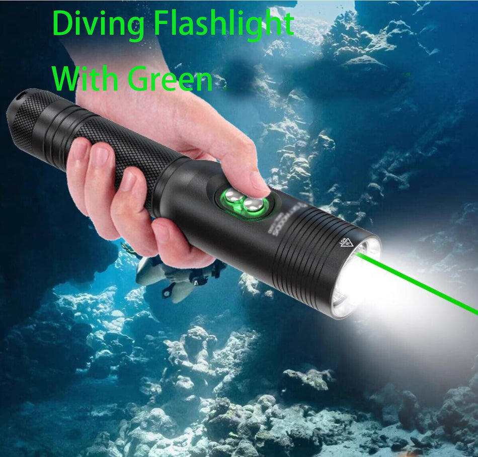 Professional Scuba Diving Light With Green beam 2 in 1 Underwater 1200Lumen Flashlight USB Type C Charging Torch
