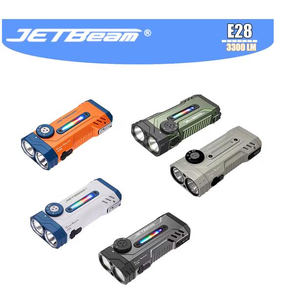 JETBEAM E28  All in 1 Flat EDC Multi Mode Flashlight With Green Beam +UV +RGB+Power Bank (Can be as Bicycle Light)