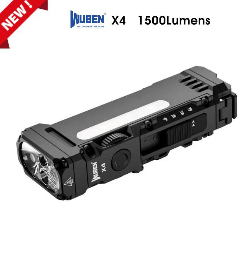 WUBEN X4 EDC Flat Flashlight 1500 Lumens with RGB Light USB-C Rechargeable -Black